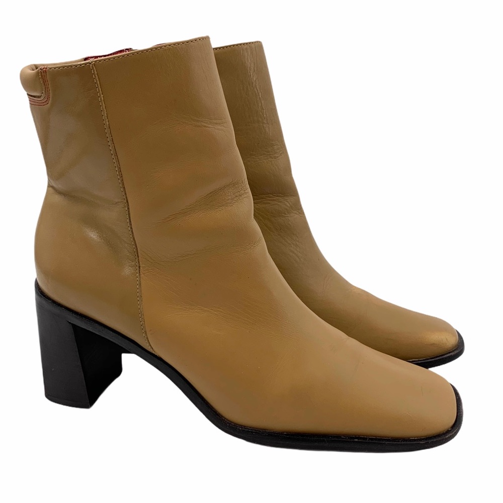 Rockport Tan Leather Square Toe Block Heel Boots